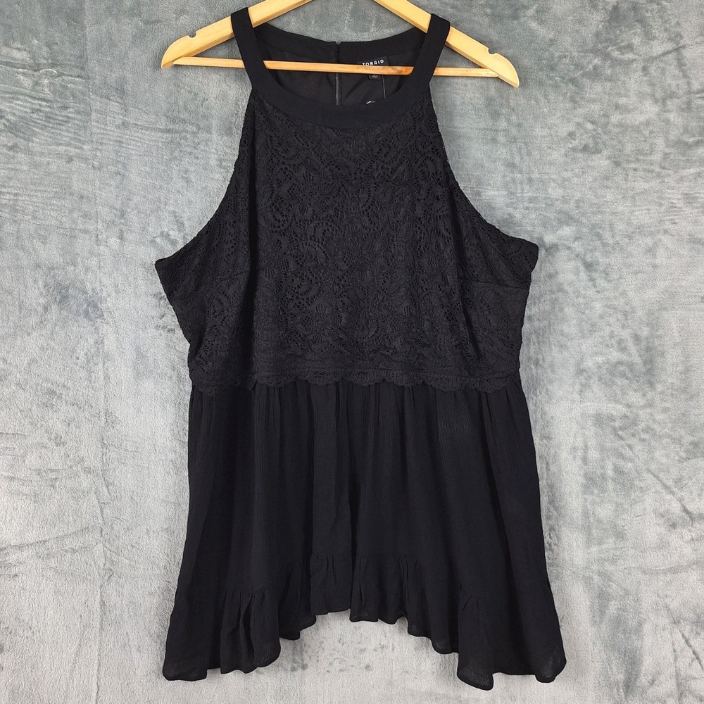 Torrid Top 2X Black Lace Halter Babydoll Tank Gauze Fairy Grunge Whimsigoth